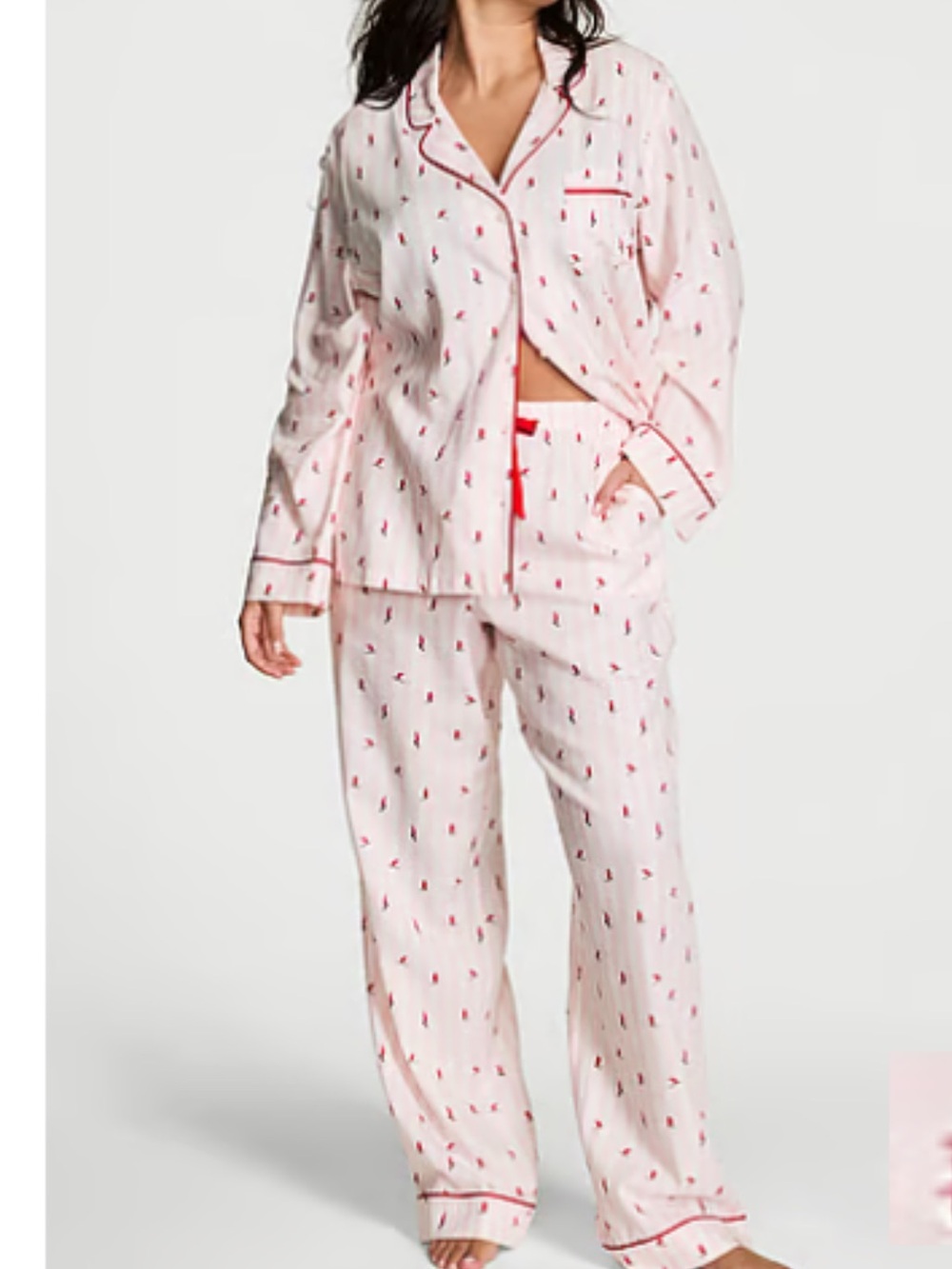 Victoria's Secret Pink & Red Printed Cotton Pajama Set